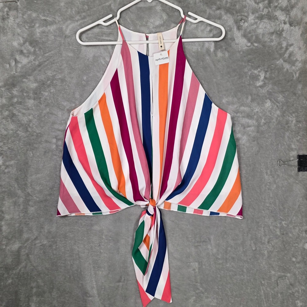 Tyche Multi Color Striped Keyhole Halter Top Women's Size L NWT Tie Front